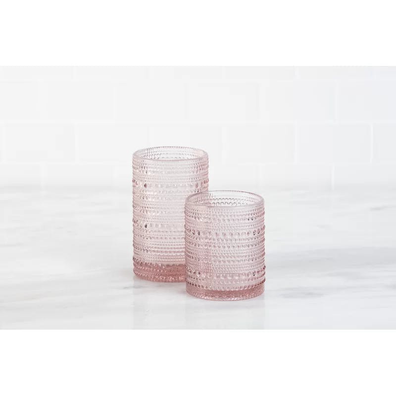 Jupiter 10oz Pink Beaded Glass Double Old Fashioned Glasses - Set of 6
