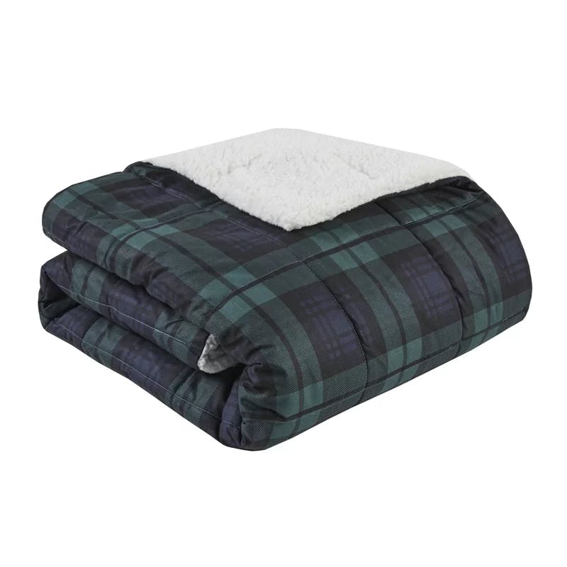 Cozy Cottage Blue Plaid & Sherpa Reversible Throw, 50"x70"