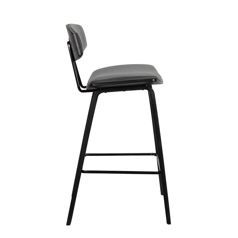 Gray Faux Leather & Black Brushed Wood Contemporary Counter Stool