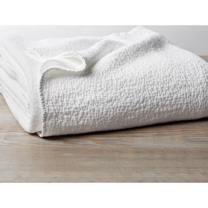 Alpine White Organic Cotton Twin Coverlet with Kantha Stitch Texture