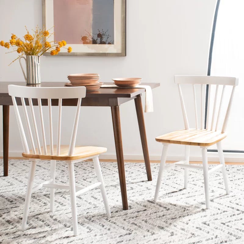 Winona Transitional White and Natural Wood Windsor Side Chair