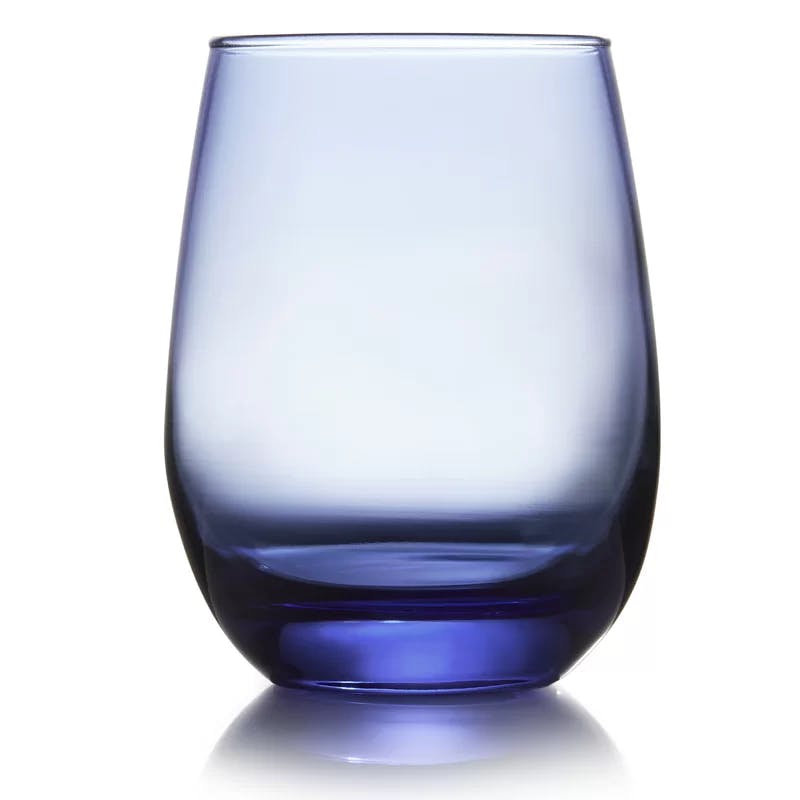 Classic Blue Stemless Wine Glass Set, Genuine Colored Glass, 6-Piece