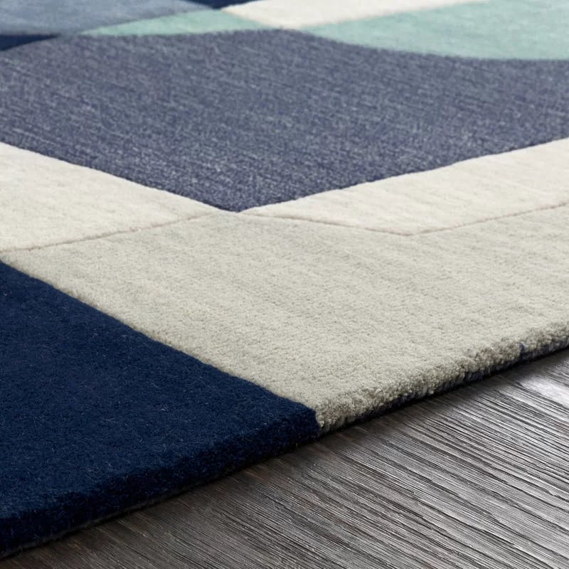 Gaye Geometric Handmade Tufted Wool Blue Square 6' Area Rug