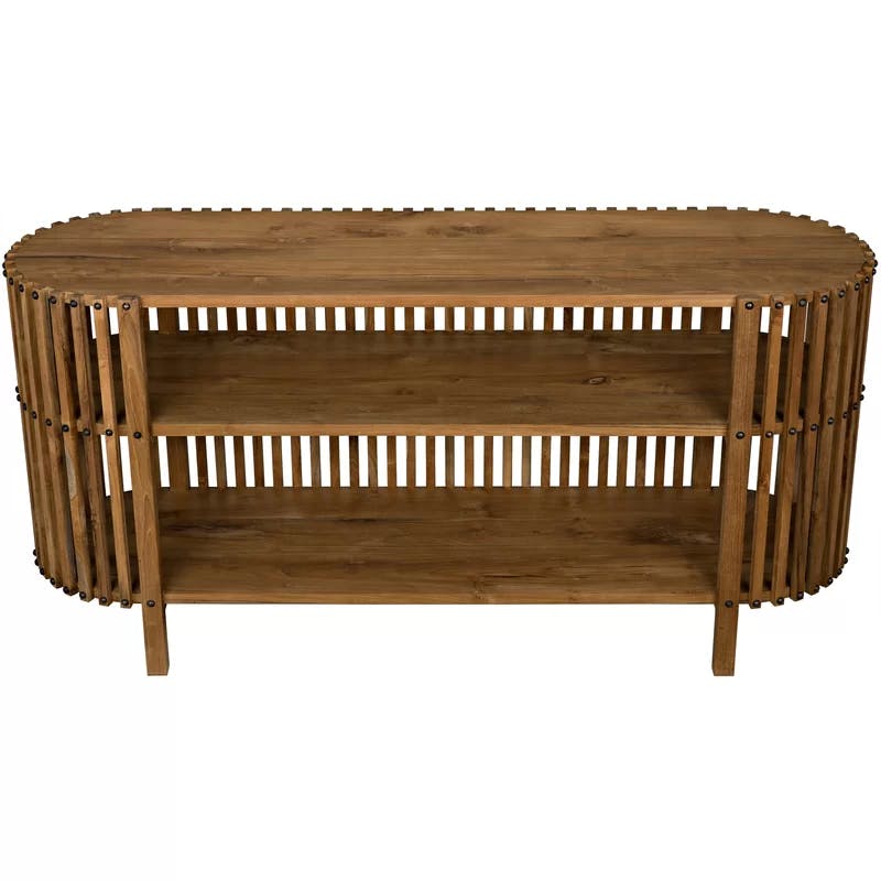 Consuela 66.5'' Oval Teak Console Table with Nailhead Detail