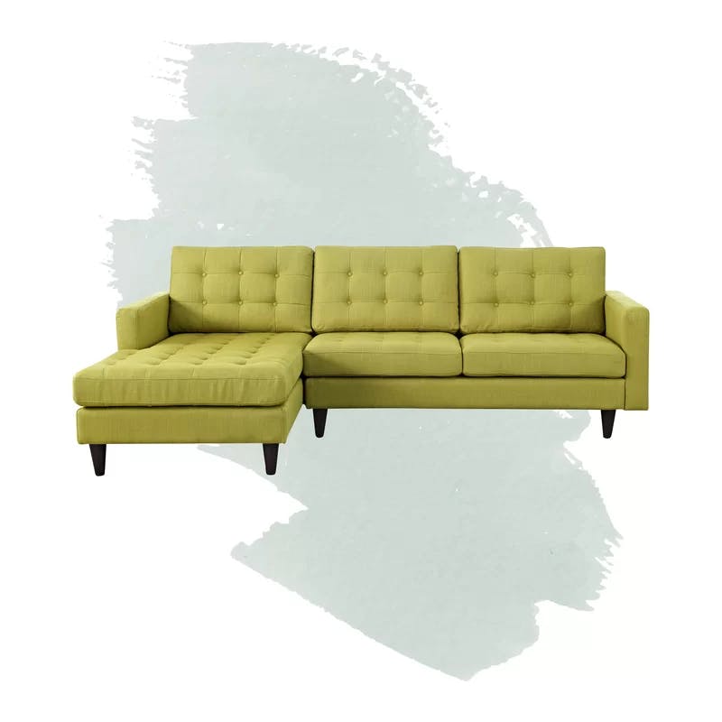 Empress Azure Fabric Tufted Sectional Sofa with Solid Wood Legs