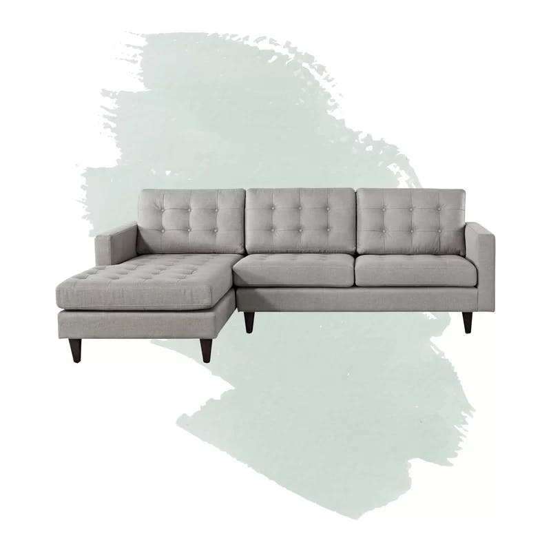 Empress Azure Fabric Tufted Sectional Sofa with Solid Wood Legs
