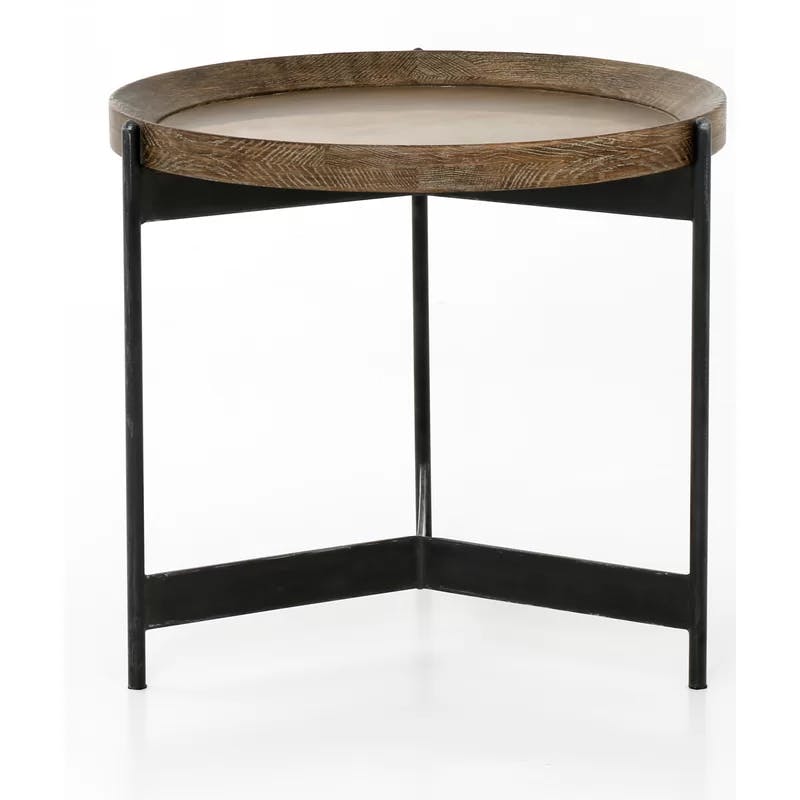 Norcross 21.75'' Industrial Round End Table in Black and Brown