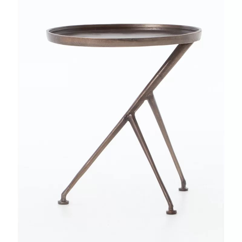 Marlow Rustic Round Stone and Metal Accent Table