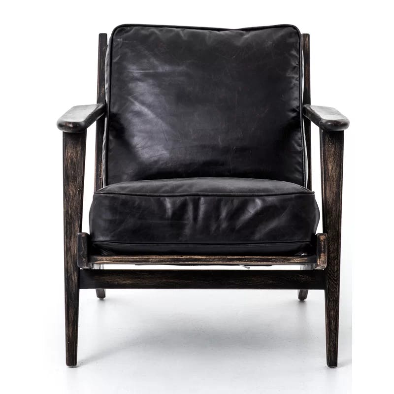Landon Ebony Leather Lounge Chair with Distressed Oak Frame