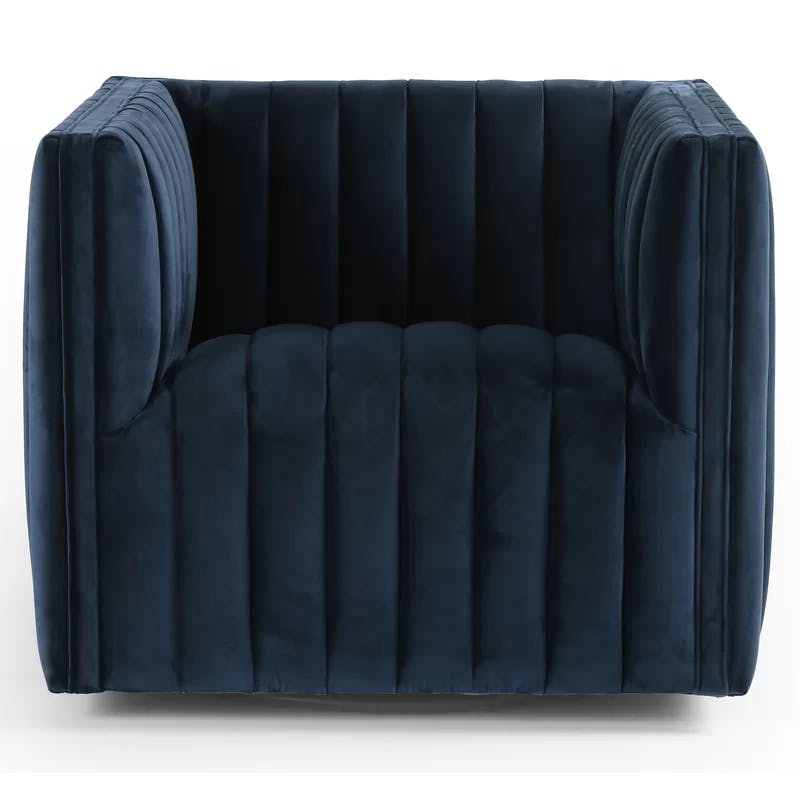 Sapphire Navy Swivel Glove Chair in Luxurious Leather and Wood