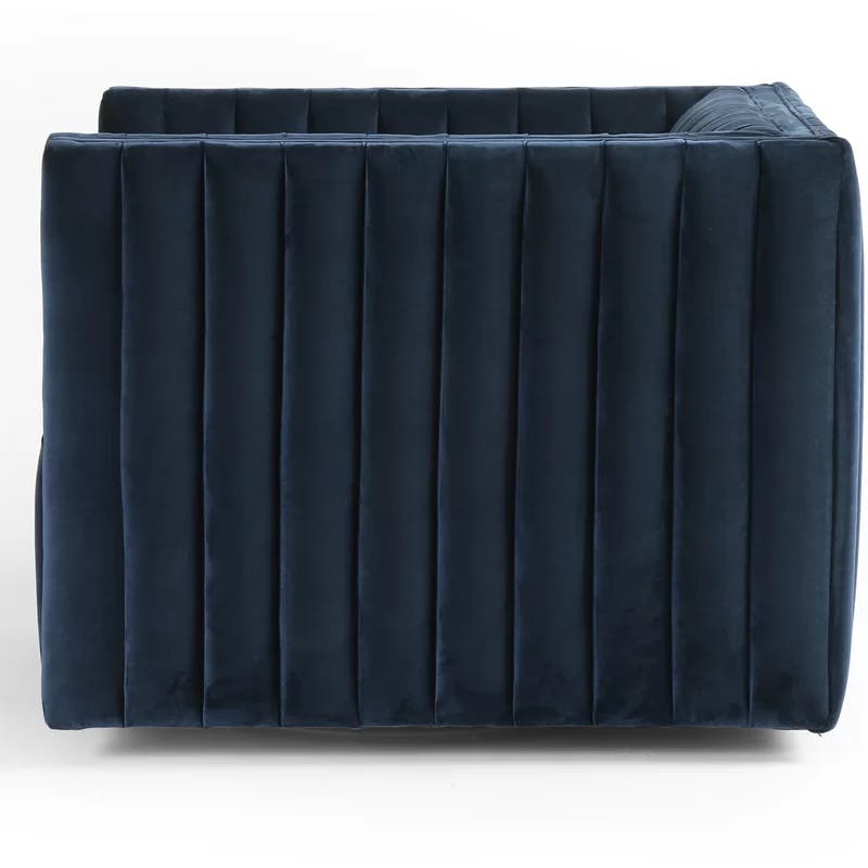 Sapphire Navy Swivel Glove Chair in Luxurious Leather and Wood