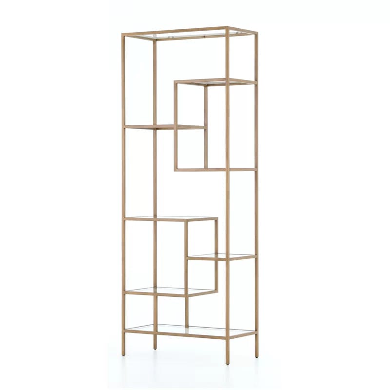Helena Antique Brass 102'' Industrial Glass Bookcase