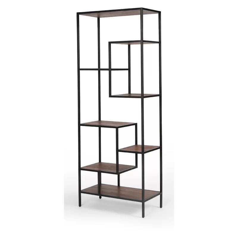 Helena Industrial Black Iron and Reclaimed Pine 84" Bookcase