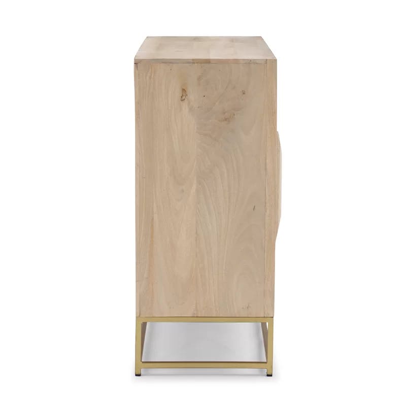 Janie Geometric Gold-Finish Rattan 2-Sliding Door Cabinet