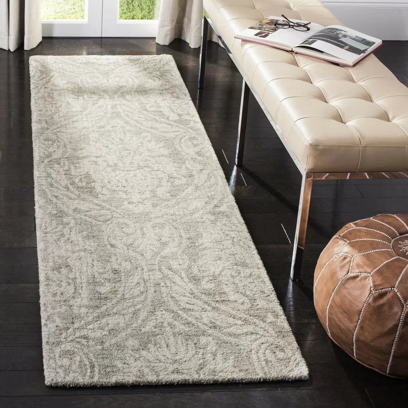 Abstract Tufted Handmade Wool Area Rug in Gray and Ivory