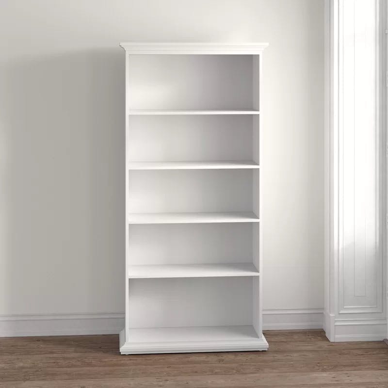 Sonoma Tall Wide Adjustable White Wood 5-Shelf Bookcase