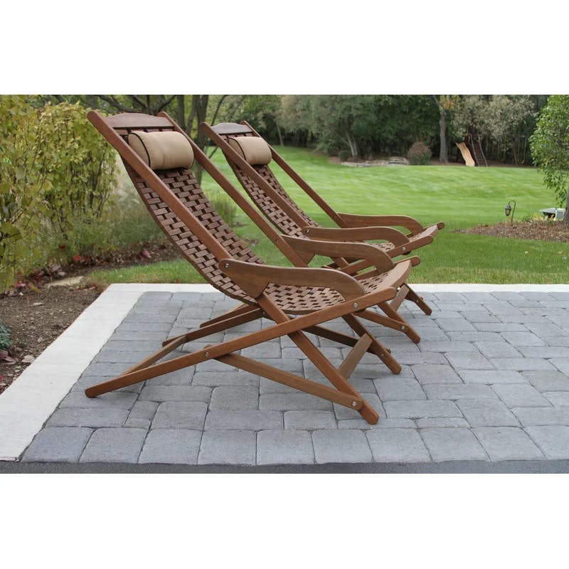 Classic Eucalyptus Wood Brown Outdoor Swing Lounger with Pillow