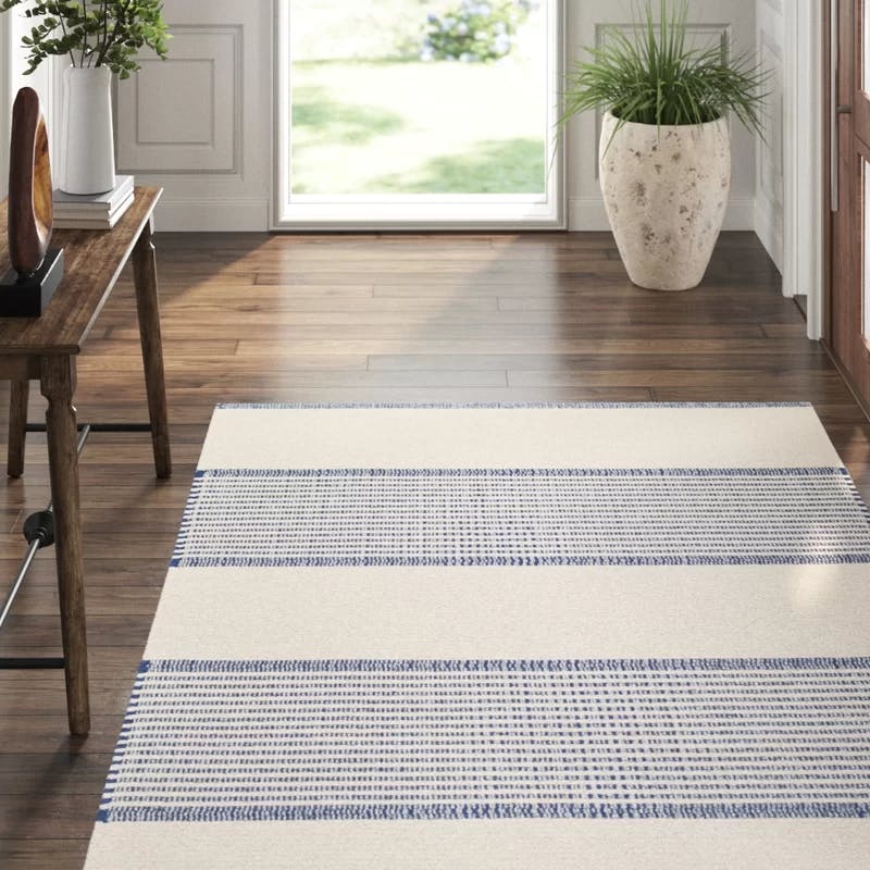 Ivory Striped Handwoven Cotton Area Rug 8' x 10'