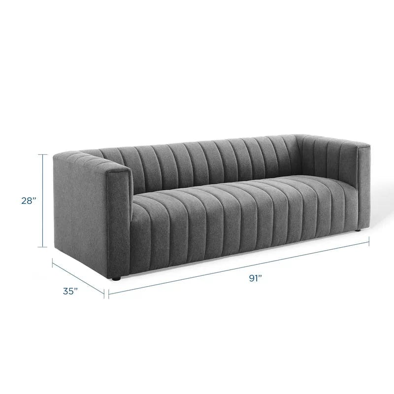 Charcoal Channel Tufted 91'' Reception Sofa with Wood Accents