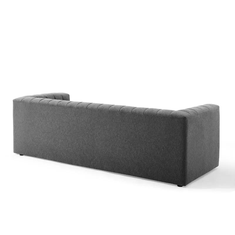 Charcoal Channel Tufted 91'' Reception Sofa with Wood Accents