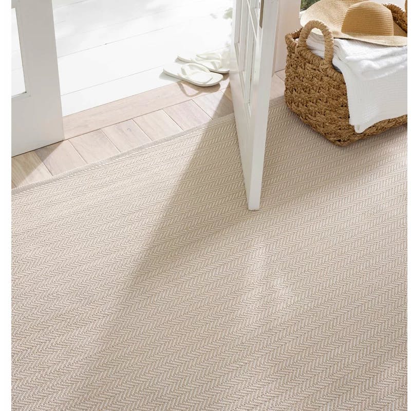 Linen White Hand-Knotted Herringbone Synthetic 6' x 9' Rug