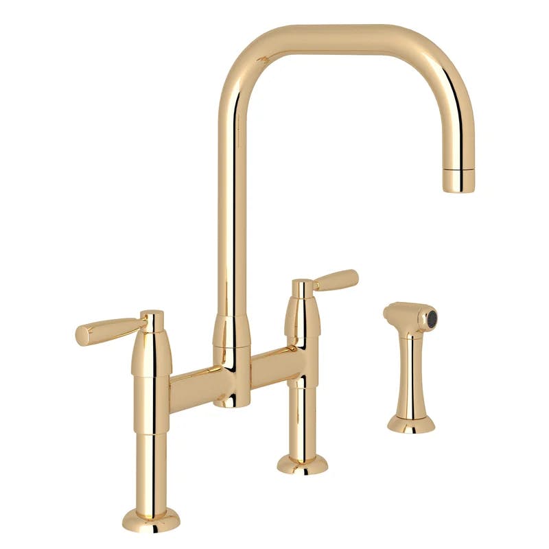 Modern Sleek 16" Polished Nickel Bridge Kitchen Faucet with Pull-out Spray