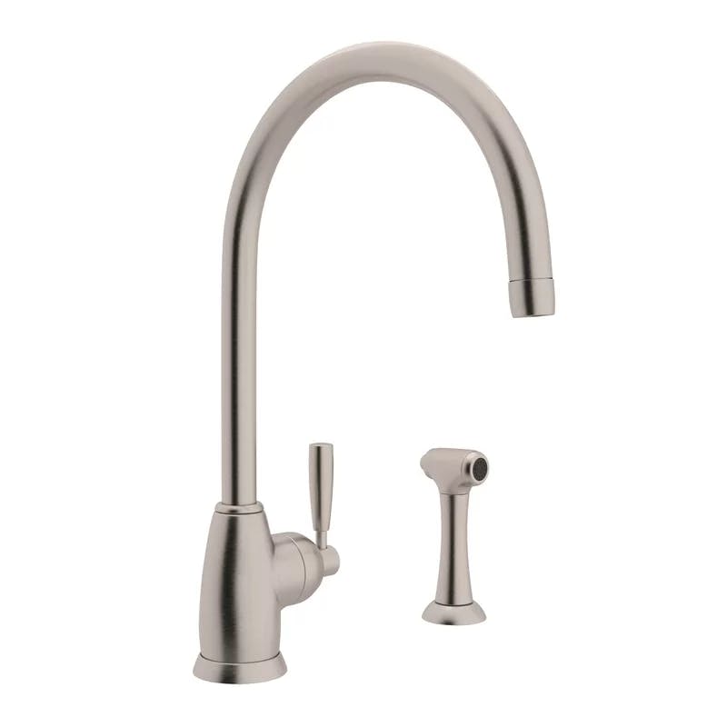Elegant Polished Nickel 15" Deck Mounted Kitchen Faucet with Sidespray