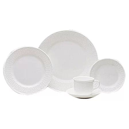 Nantucket Basketweave 5-Piece Porcelain Dinner Set, White