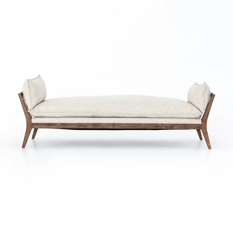 Seriphe Modern White Leather and Wood 85'' Stationary Sofa
