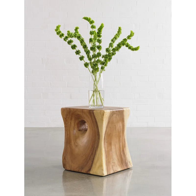 Acacia Wood Square Brown Side Table with Natural Grain