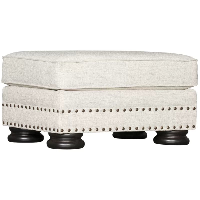 Foster Transitional Beige Upholstered Ottoman with Mocha Legs