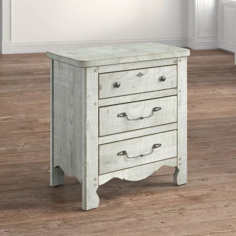 Traditional Gray 3-Drawer Nightstand in Rough Sawn Pine