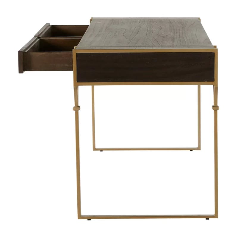 Salvador Transitional 60'' Brown and Gold Home Office Desk with Drawer