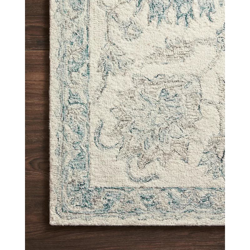 Ivory Blue Oriental Handmade Wool Area Rug - 3'6" x 5'6"