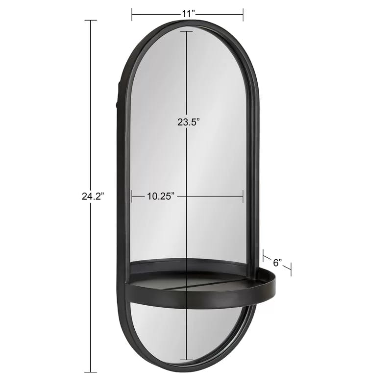 Estero 24"x11" Silver Metal Oval Wall Mirror with Functional Shelf