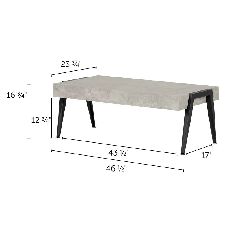 Urban Loft 49" Faux Concrete and Black Metal Coffee Table