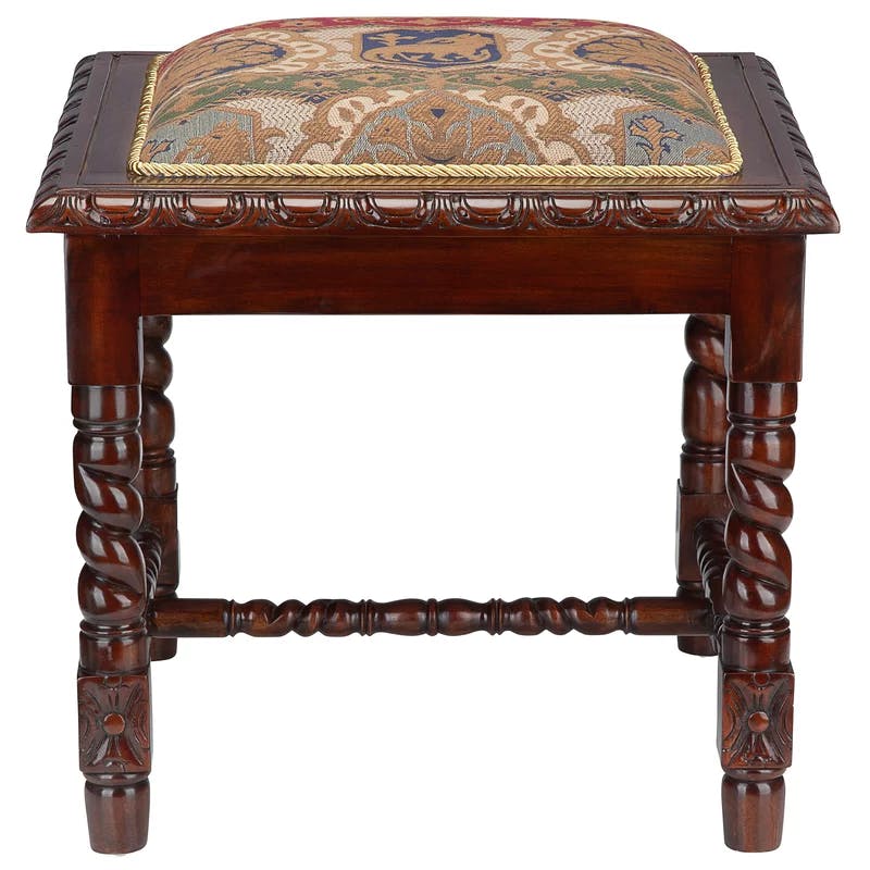 Charles II Gothic Solid Mahogany 21.5" Accent Stool