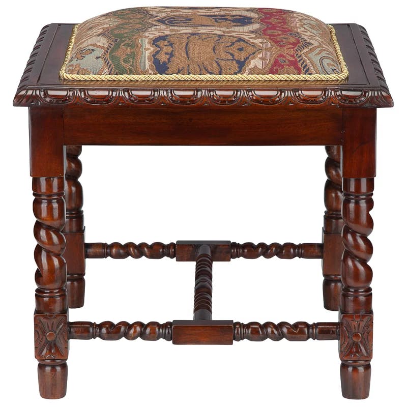 Charles II Gothic Solid Mahogany 21.5" Accent Stool