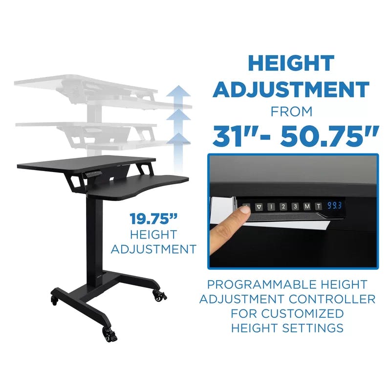 Mount-It! Adjustable Black Steel Mobile Standing Desk with Keyboard Tray 31.5"