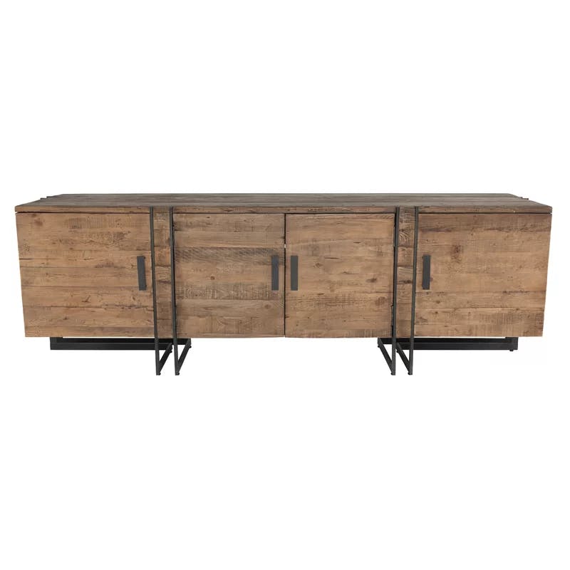 Martine Reclaimed Pine and Iron 79" Media Console with Cabinet