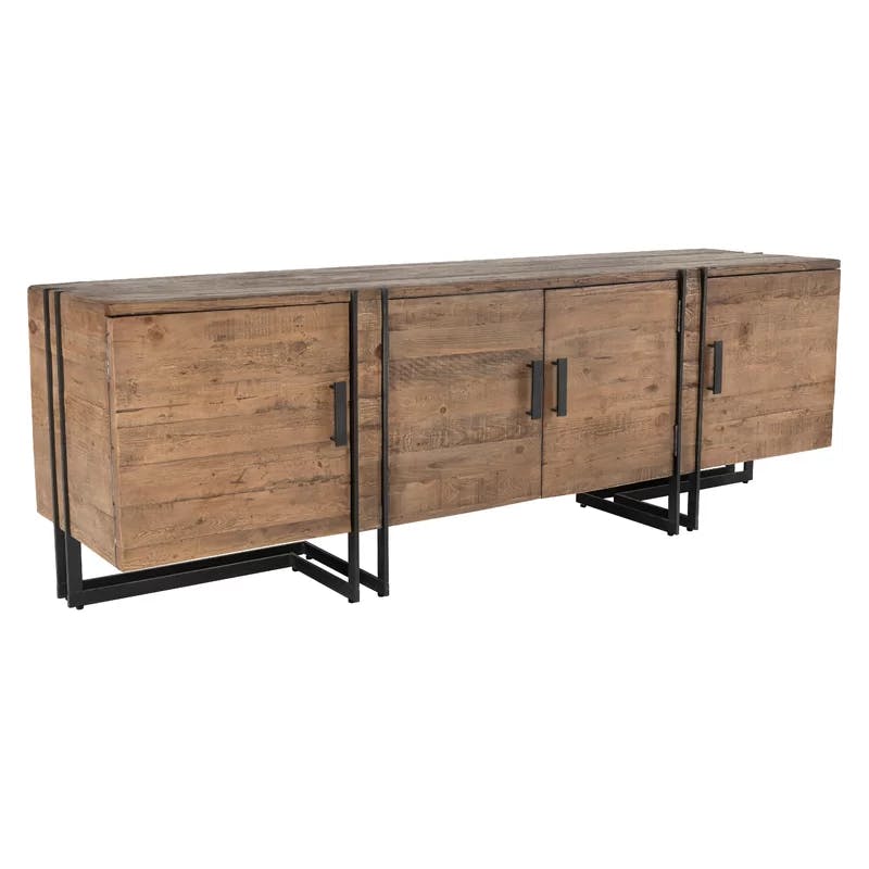 Martine Reclaimed Pine and Iron 79" Media Console with Cabinet