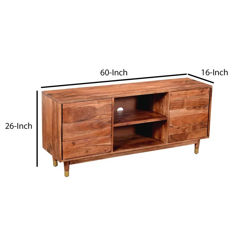 Rustic Brown Acacia 60'' TV Console with Shutter Door Cabinets