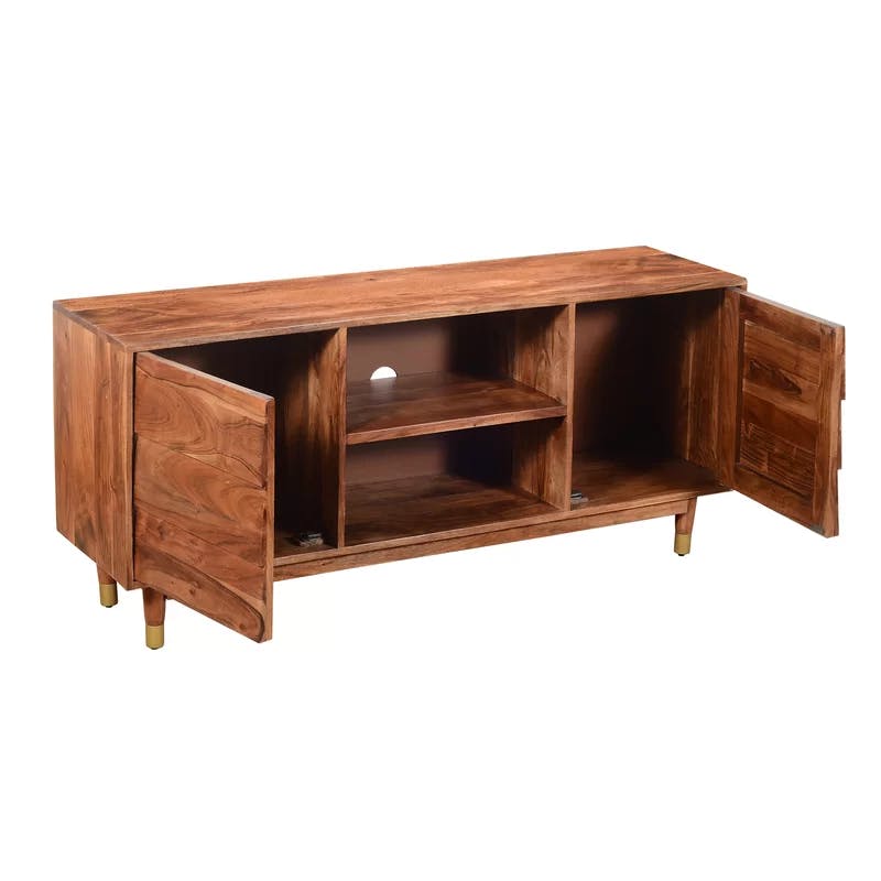 Rustic Brown Acacia 60'' TV Console with Shutter Door Cabinets