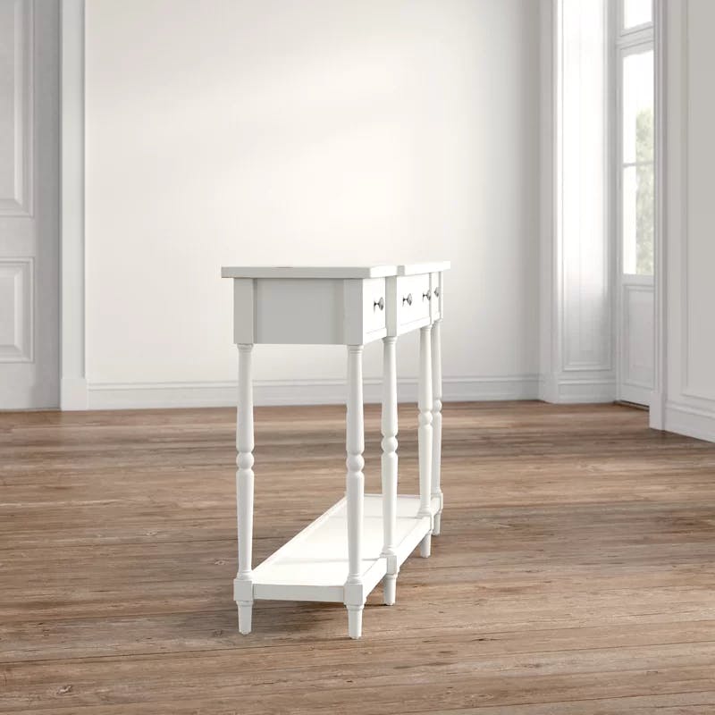 Transitional White Wood Rectangular Console Table with Storage