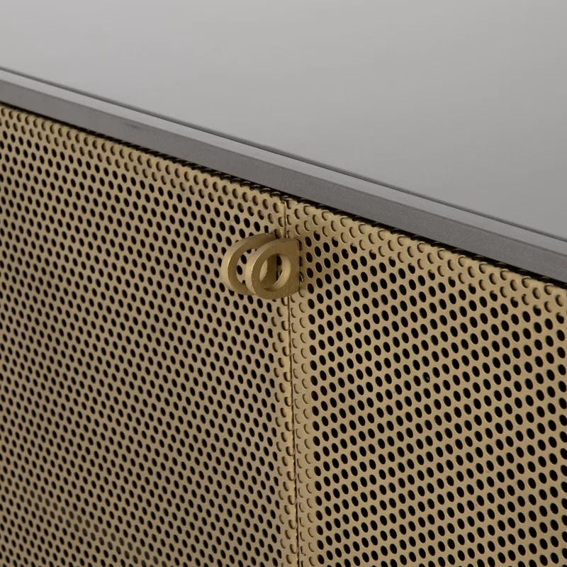 Modern Gold & Gray Iron Sideboard with Perforated Brass Detailing