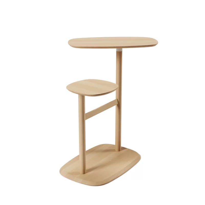 Swivo Natural Wood and White Metal Dual Swivel Side Table
