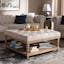 Elegant Beige Linen and Greywashed Wood Tufted Cocktail Ottoman