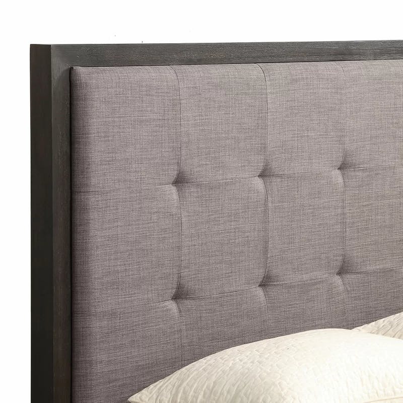 Modern Gray Queen Platform Bed with Tufted Upholstered Headboard and Storage