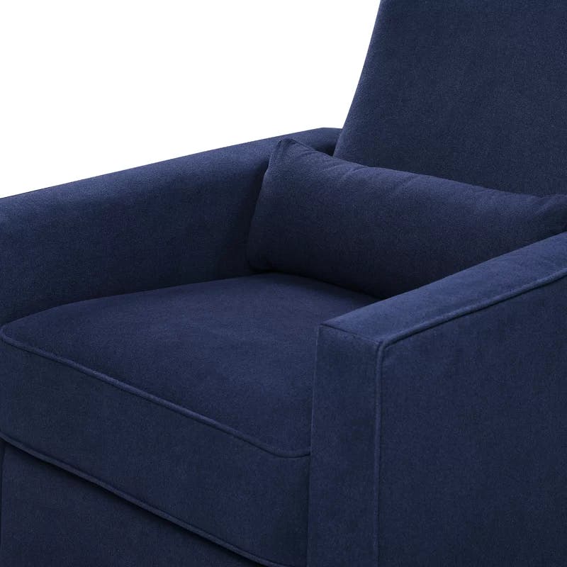 Navy Swivel Recliner with Plush Pop-Up Leg Rest and Metal Frame