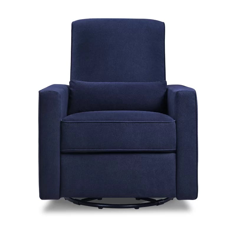 Navy Swivel Recliner with Plush Pop-Up Leg Rest and Metal Frame